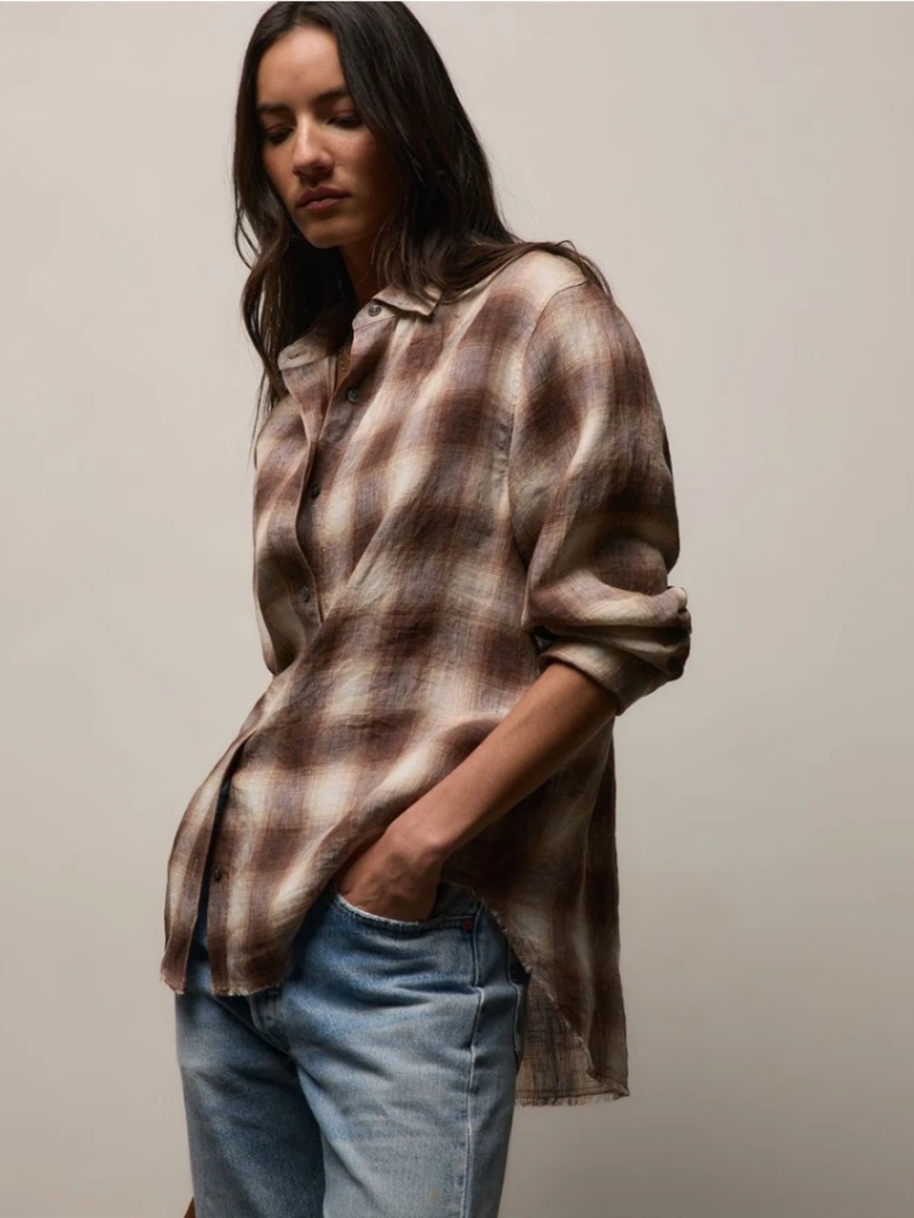 James Perse Los Angeles Plaid Linen Oversized shirt